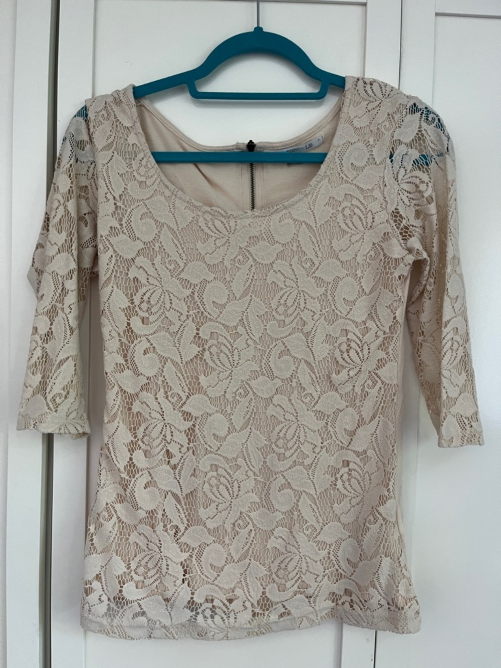 Bershka Cream Lace Scoop-Neck Top